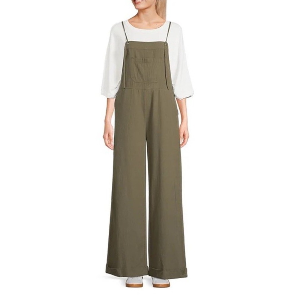 Chelsea & Violet Sleeveless‎ Vintage Overall Jumpsuit Large Women's Olive Green